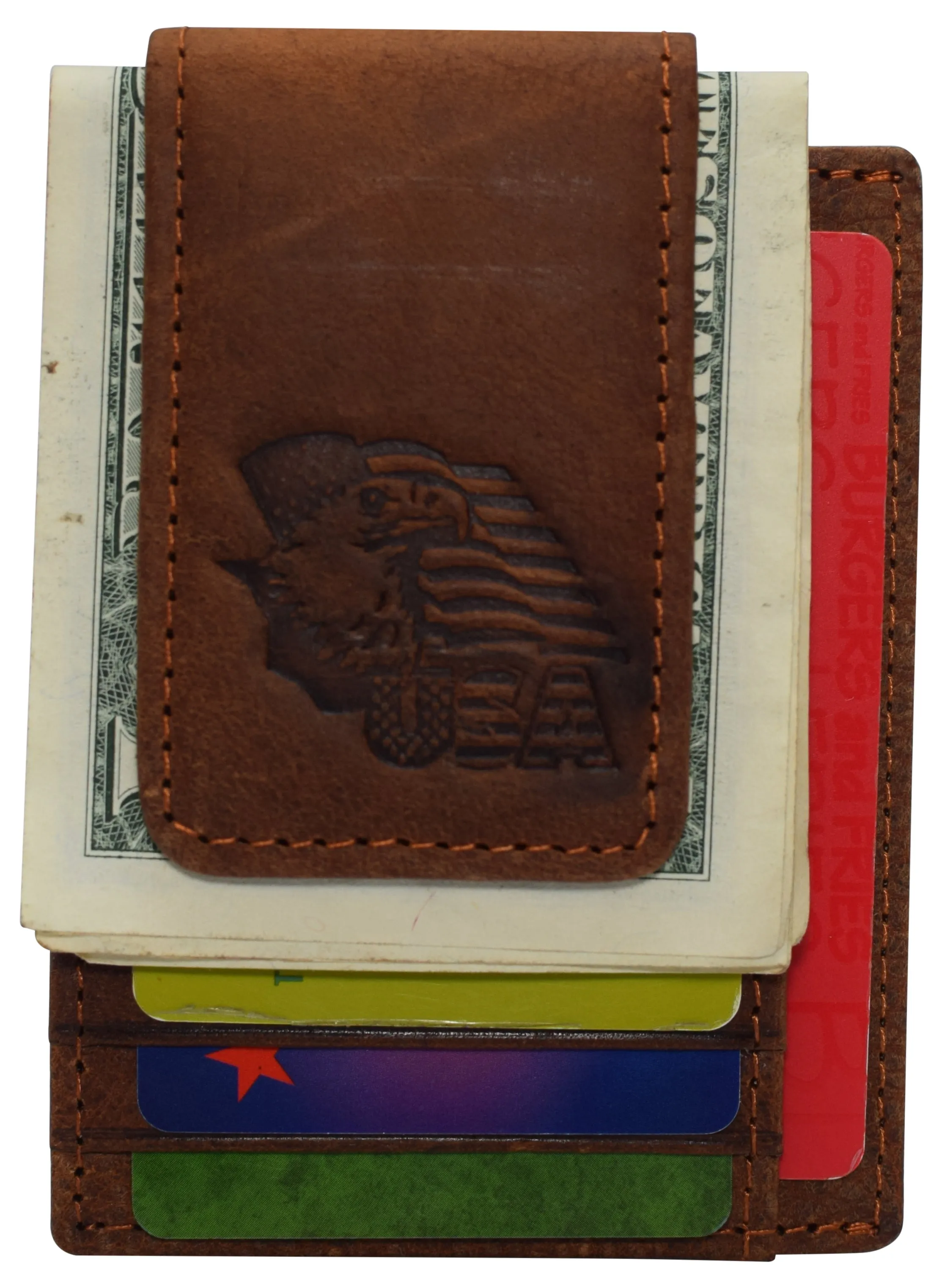 Money Clip Front Pocket Wallet Leather Strong Magnet Thin Logo Wallets