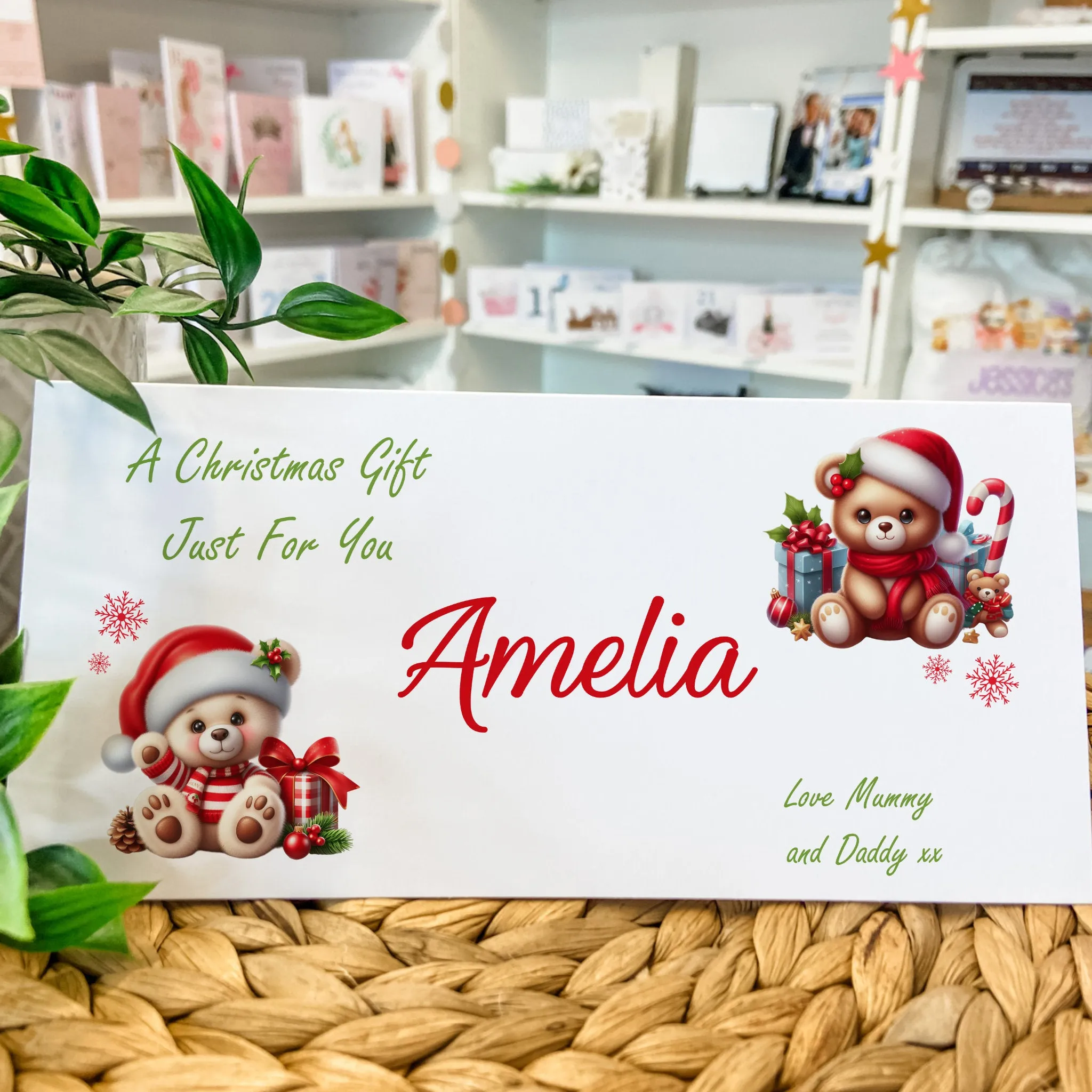 Personalised Christmas Card Wallet for Gifting Cash, Custom Festive Money Holder