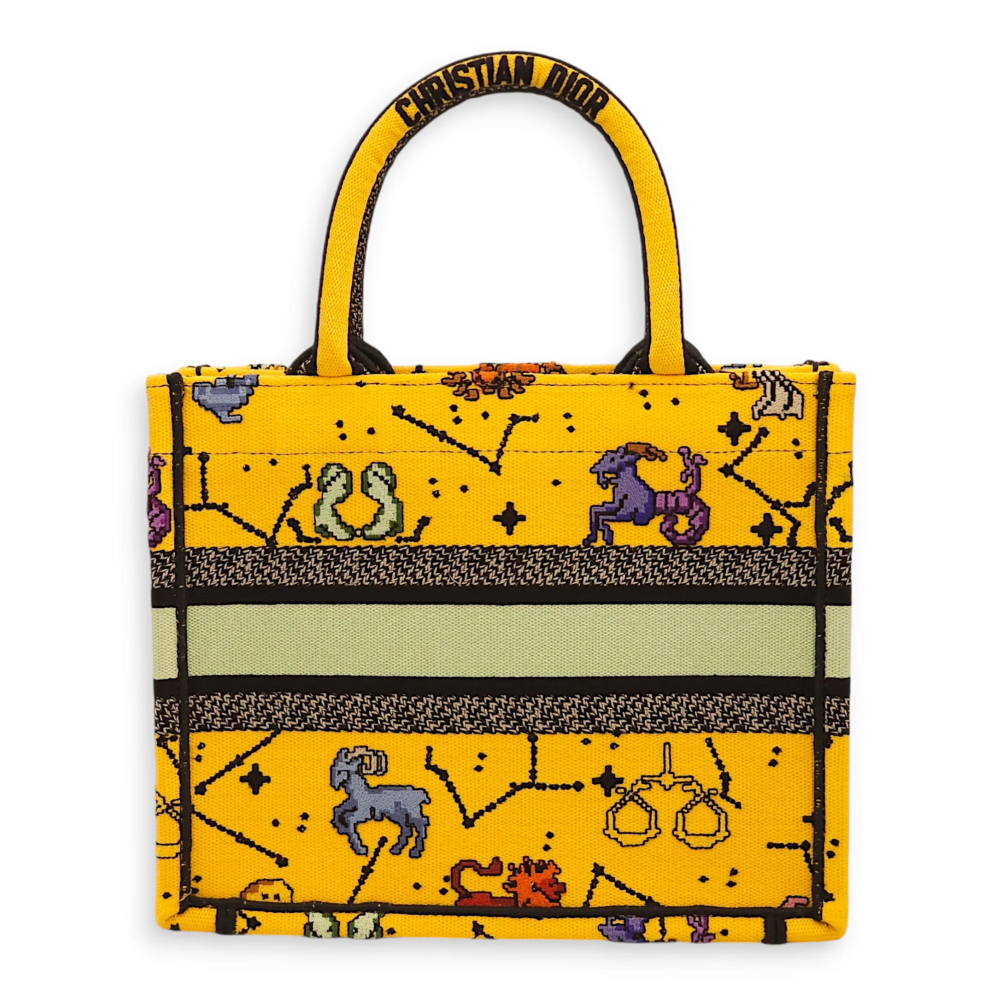 Pixel Zodiac Book Small Yellow, Multicolor Print Tote Bag in Embroidered Canvas