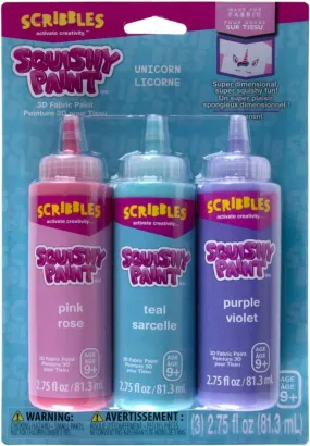 Scribbles Squishy Fabric Paint, Unicorn Colours- 3pk