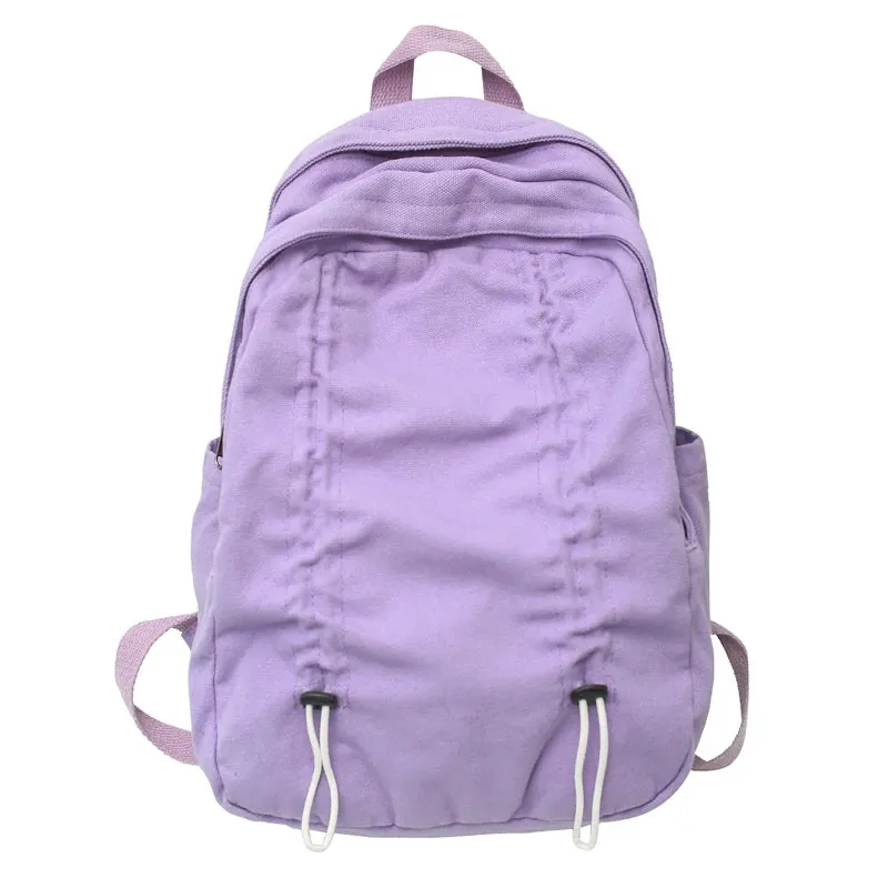 Sohiwoo Fashion Drawstring Design Women Backpack Solid Canvas College Backpack Female Student School Bags Girls Boys Leisure Travel Bag