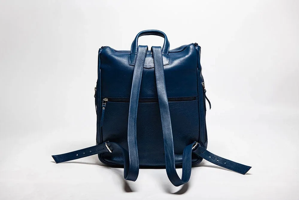 Student Leather Backpack Blue