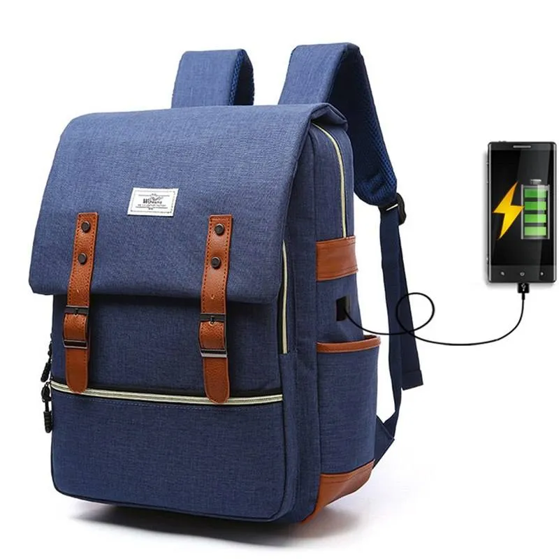 Vintage men women canvas backpacks school bags for teenage girls laptop backpack with USB charging fashion travel