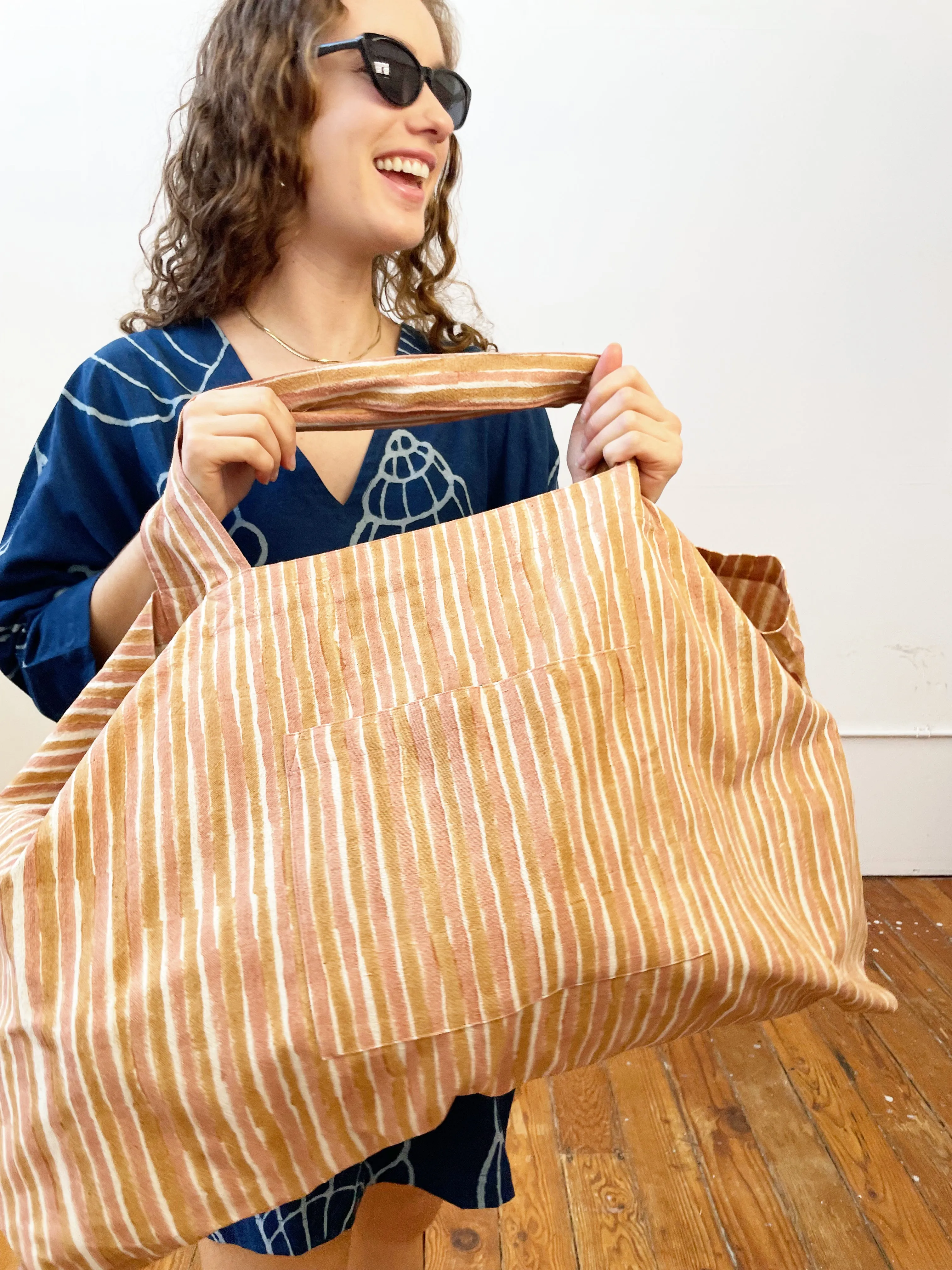 Weekend Tote Bag - Madder & Camel Stripes