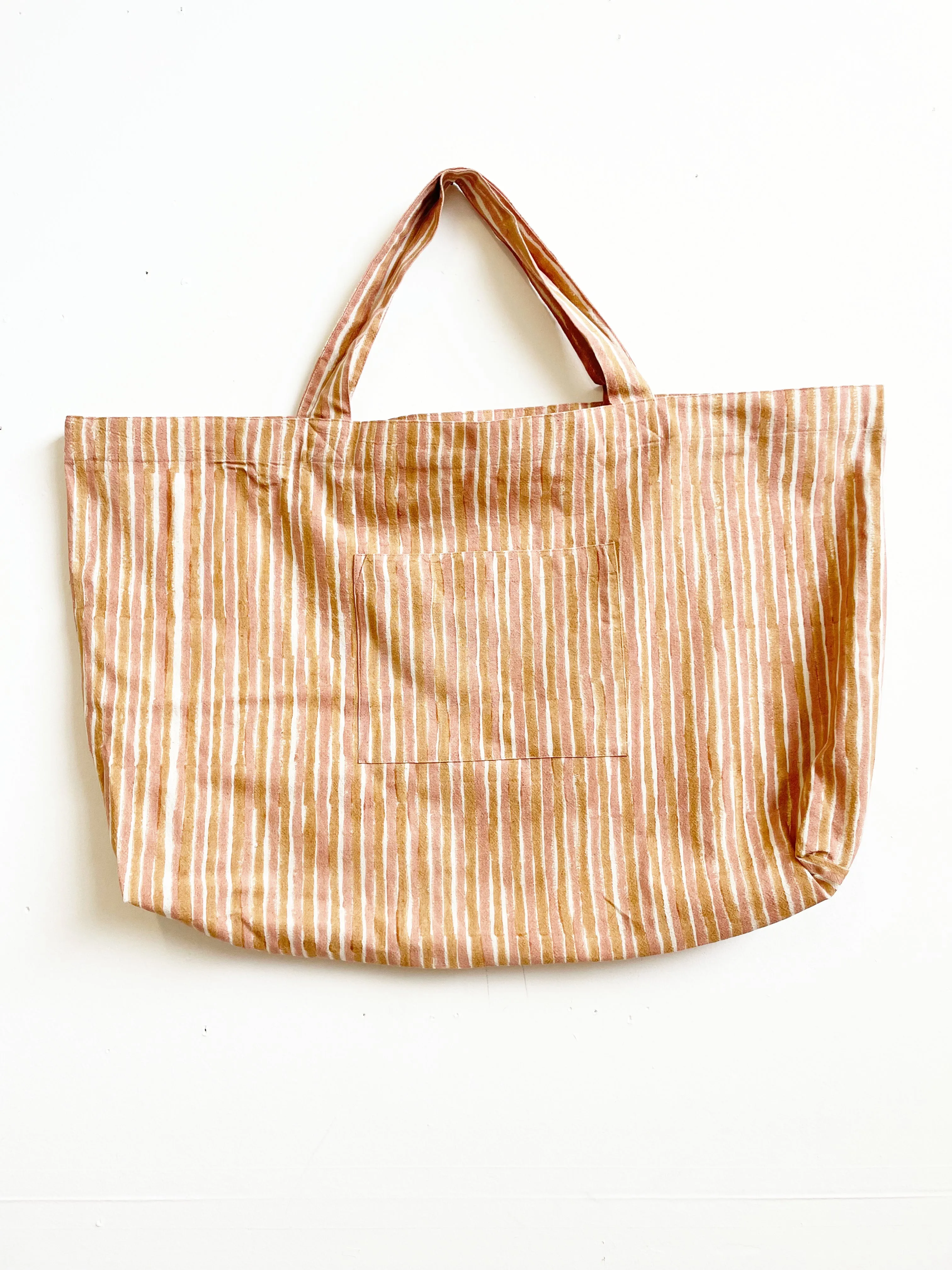 Weekend Tote Bag - Madder & Camel Stripes