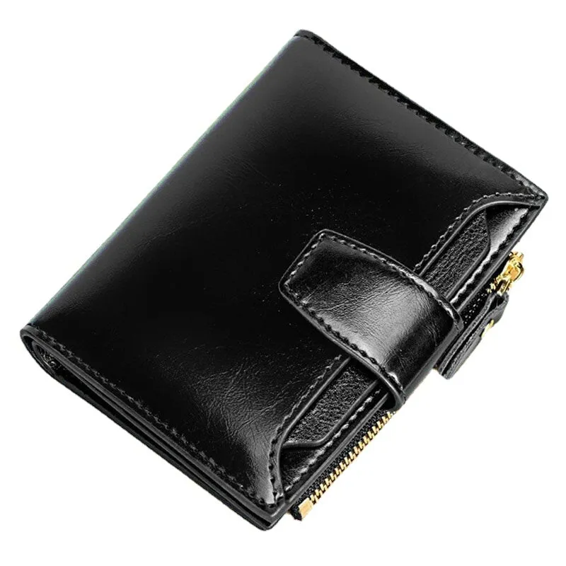 Women Genuine Leather Bifold Short Anti-magnetic Wallet Slot Card Case Coin Purse