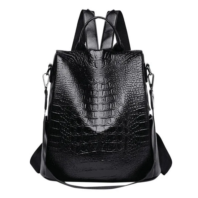 Women's Backpacks Phone Pocket High Quality Lady Crocodile Pattern