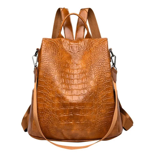 Women's Backpacks Phone Pocket High Quality Lady Crocodile Pattern